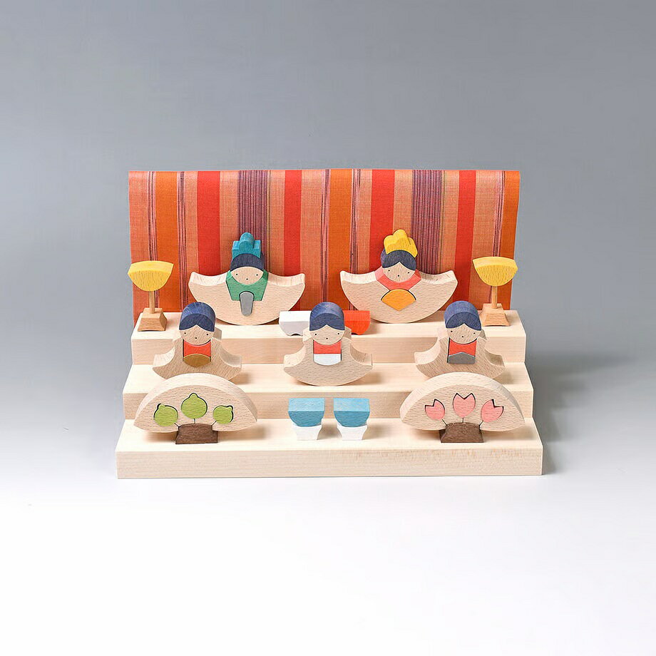 【1日限定P10倍！2000円クーポン】 小黒三郎 組み木 雛人形 ひな人形 銀杏円びな三段飾り 赤 ...