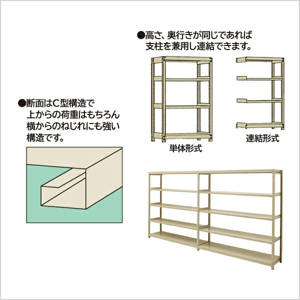 EK中軽量 200kg/段 高さ900×幅900×奥行450mm 7段 単体 (ボルトレス) アイボリー (46kg) EK200_T-090945-7 3