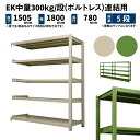 EK中量 300kg/段 高さ1500×幅1800×奥行750mm 5段 連結 (ボルトレス) アイボリー/グリーン (133kg) EK300_R-151875-5(3)