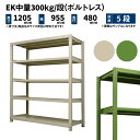 EK中量 300kg/段 高さ1200×幅900×奥行450mm 5段 単体 (ボルトレス) アイボリー/グリーン (46kg) EK300_T-120945-5