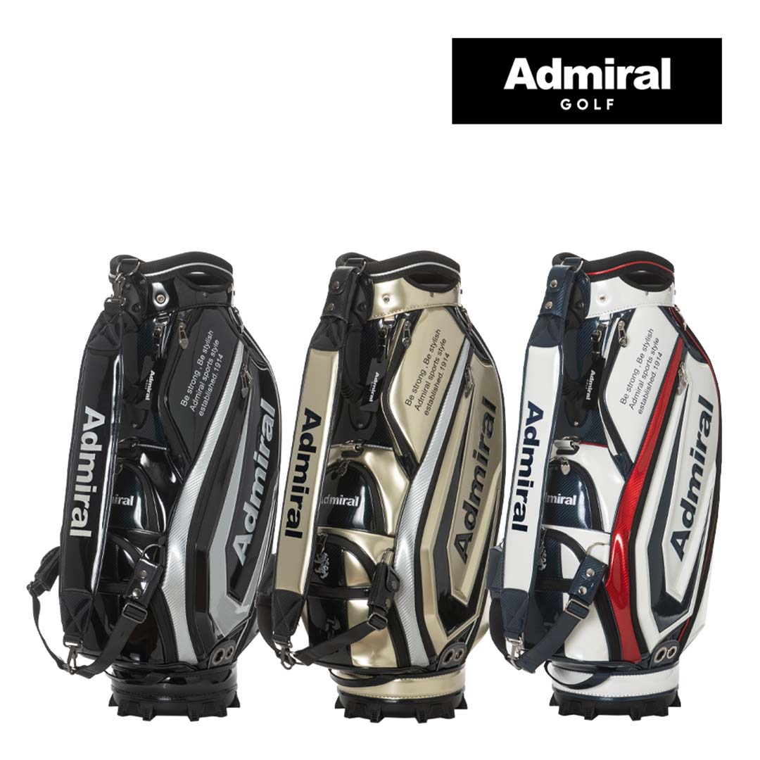 【商品明細】 ●ブランド：Admiral GOLF アドミラル ●品番：ADMG5BC1 ●素材：合成皮革(PU) ●カラー：ブラック/ゴールド/トリコロール ●サイズ：口径：9.0インチ/ 重量 約5.3kg / 48インチ対応 / 口枠 5分割 ネームプレート：有 プロスポーツのカートキャディバッグ。 通常のエナメル生地と幾何学模様のエナメル生地を組み合わせてデザイン。 サイドはハードタイプの成型となっており、ロゴも盛り上げロゴ仕様。 ポケットや傘収納や3点式ショルダーなどプロゴルファーが使用することを意識した多数機能を装備。 口枠9型5分割、セパレーター3分割。 メーカー品番：ADMG5BC1