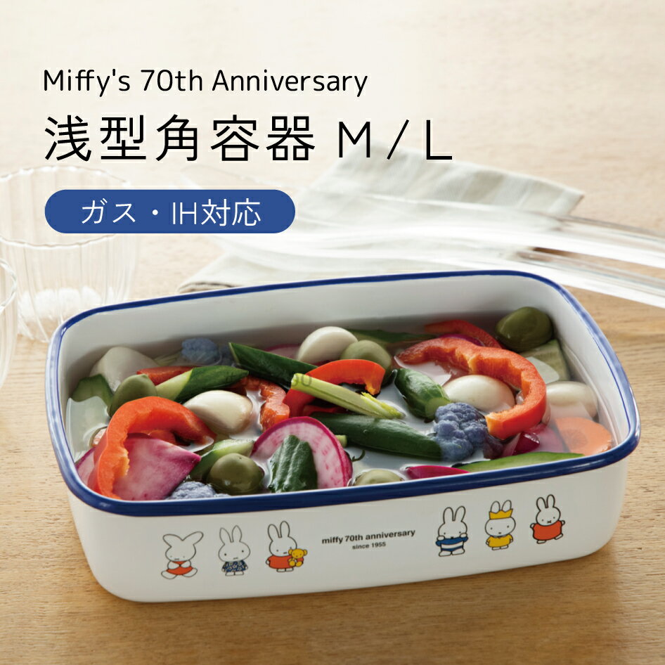 ミッフィー70周年シリーズ 浅型角容器Mサイズ 保存容器 ガス・IH対応 キッチンウェア 雑貨 台所用品 キ..