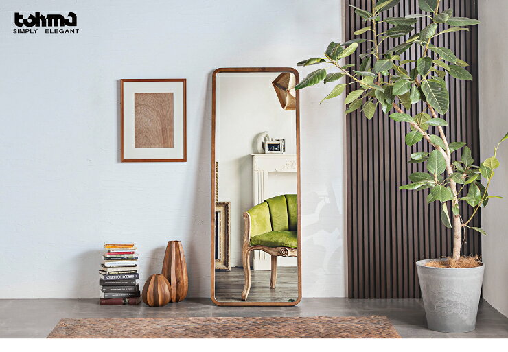 リガラスタイルミラー 姿見 高さ160cm スクエア型 鏡 立て掛けミラー 東馬 おしゃれ オーク 無垢材 ブラウン リビング 家具 シンプル