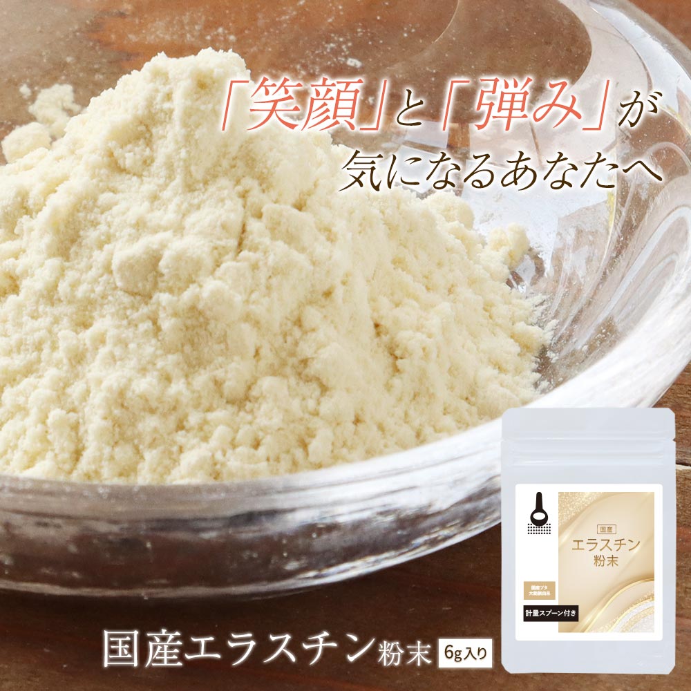 エラスチン 粉末 サプリ コラーゲン ヒアルロン酸 6g 国産 高分子 パウダー エラスチン粉末 豚由来 お試し ハリ 弾力 女性 美容 健康 計量スプーン付 着色料不使用 保存料不使用 香料不使用 人気 おすすめ 肌悩み 乾燥 保湿 高純度 みつぎ工作 送料無料