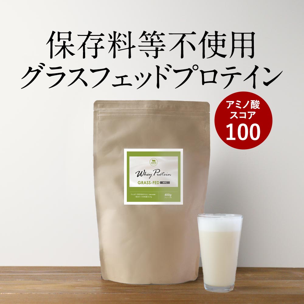ホエイプロテイン 人工甘味料不使用 グラスフェッド プロテイン 無添加 400g WPC 人気 おすすめ 初心者 女性 美容 タンパク質 プロテイン 高たんぱくホエイ アミノ酸スコア100 ボディメイク ダイエット グラスフェッドホエイプロテイン 送料無料のサムネイル