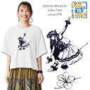 *ダークネイビーカラー絵画風ダンシングフラガール＆ハイビスカス*CLOSS&STTCH/6.2オーバーTシャツ/JULIANオリジナルデザイン