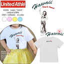 *Hawaiiダンシングフラガールプリント*キッズベーシック半袖Tシャツ綿100％【100/110/120/130/140子供ジュニアガールズ入園入学保育所保育園幼稚園小学生女の子親子ペアツインお揃いハワイフラダンスハイビスカス/オリジナル/UnitedAthle】【tk096】