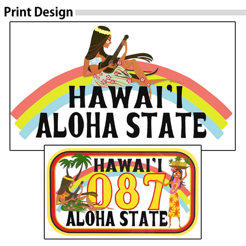 *HAWAII087ナンバープレート＆レインボーとフラガール*ベーシック長袖Tシャツ【フラダンス/ハワイ/ハワイアン/モンステラ/ロゴ/レディース/M/L/ゆったり/男女兼用/綿100％/レッスン/お揃い/親子/友達/体操/5.6オンス/UnitedAthle/5010-01】【メール便】【tl034】 2