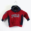 【中古】【子供服】POLO BY RALPH LAUREN (ポロバイラルフローレン) 90 039 S KIDS POLO PULLOVER HOODIE SWEAT キッズ 90年代 ポロ プルオーバー フーディ スウェット RED/NAVY SIZE: 12M USED