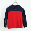 yÁzyqzPOLO RALPH LAUREN (|t[) KIDS HENRY NECK L/S CUT SAW LbY w[ lbN Jbg\[ NAVY/RED [SIZE:4T USED]