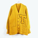 yÁzNO BRAND (m[uh) 50'S LETTERED WOOL KNIT CARDIGAN 50N ^[ E[ jbg J[fBK YELLOW [SIZE: L USED]