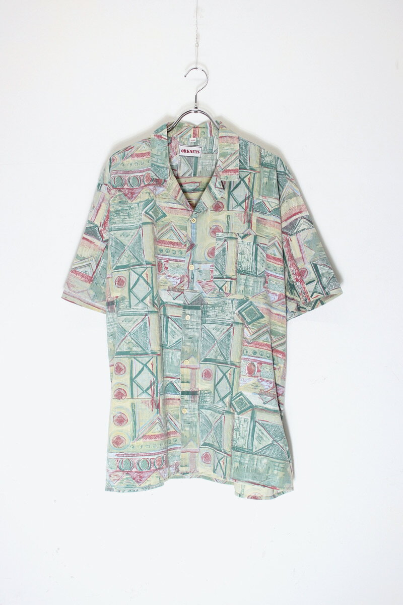 【中古】ORKNEYS (オークニー) 90'S S/S OPEN COLLAR POCKET DESIGN PATTERN COTTON ART SHIRT 90年代 ..