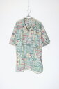 yÁzORKNEYS (I[Nj[) 90'S S/S OPEN COLLAR POCKET DESIGN PATTERN COTTON ART SHIRT 90N  I[vJ[ |Pbg fUC p^[ Rbg A[g Vc GREEN / RED [SIZE: XL USED]