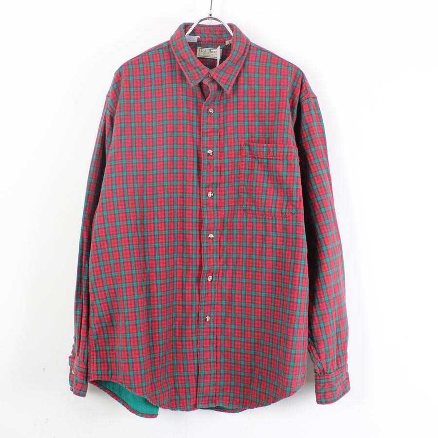 【中古】(KA) L.L.BEAN (エルエルビーン) MADE IN USA 80'S L/S CHECK SHIRT 80年代 USA製 長袖 チェックシャツ RED/GREEN [SIZE: L US..