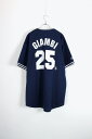 yÁz MAJESTIC (}WFXeBbN) 90'S GIAMBI 25 MESH BASEBALL SHIRT x[X{[ Vc NAVY [SIZE: L USED]