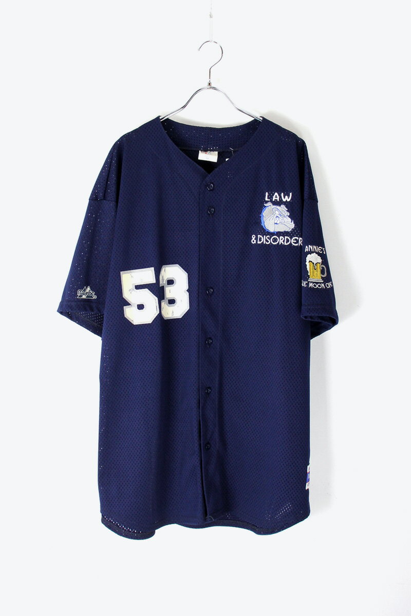 【中古】 MAJESTIC (マジェスティック) MADE IN USA 90'S 53 LAW&DISORDER BASEBALL SHIRT USA製 ベースボールシャツ ネイビー [SIZE: 3XL USED]