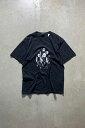 yÁzHOCKEY (zbL[) S/S FACE DESIGN PRINT T-SHIRT  tFCX fUC vg TVc BLACK [SIZE: L USED]