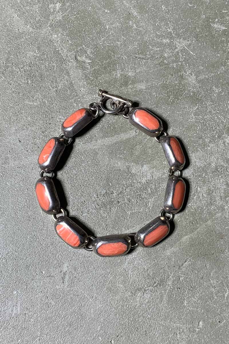 【中古】 VINTAGE MEXICAN JEWELRY (ヴィンテージ シルバー ジュエリー) MADE IN MEXICO 925 SILVER BRACELET W/PINK OPAL メキシコ製 925 シルバー ブレスレット ピンクオパール [SIZE: ONE SIZE USED]