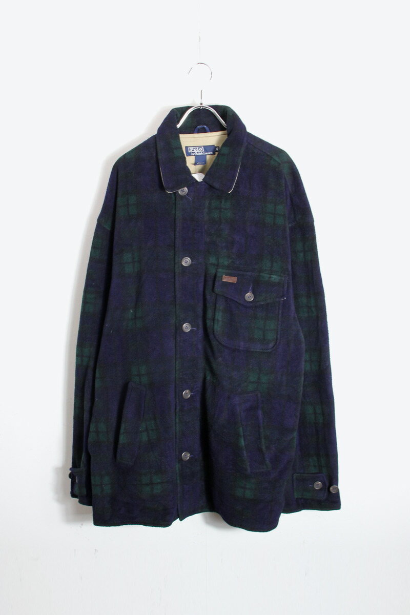 POLO BY RALPH LAUREN (ポロ バイ ラルフ ローレン) MADE IN USA 90'S FLEECE SHIRT JACKET USA製 90年代 フリース シャツ ジャケット NAVY/GREEN 