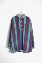 yÁz POLO BY RALPH LAUREN (| oC t[) 90'S L/S FLEECE COLLAR WIDE STRIPE COTTON SHIRT 90N  t[X J[ Ch XgCv Rbg Vc GREEN/BLUE/WINE [SIZE: M USED]