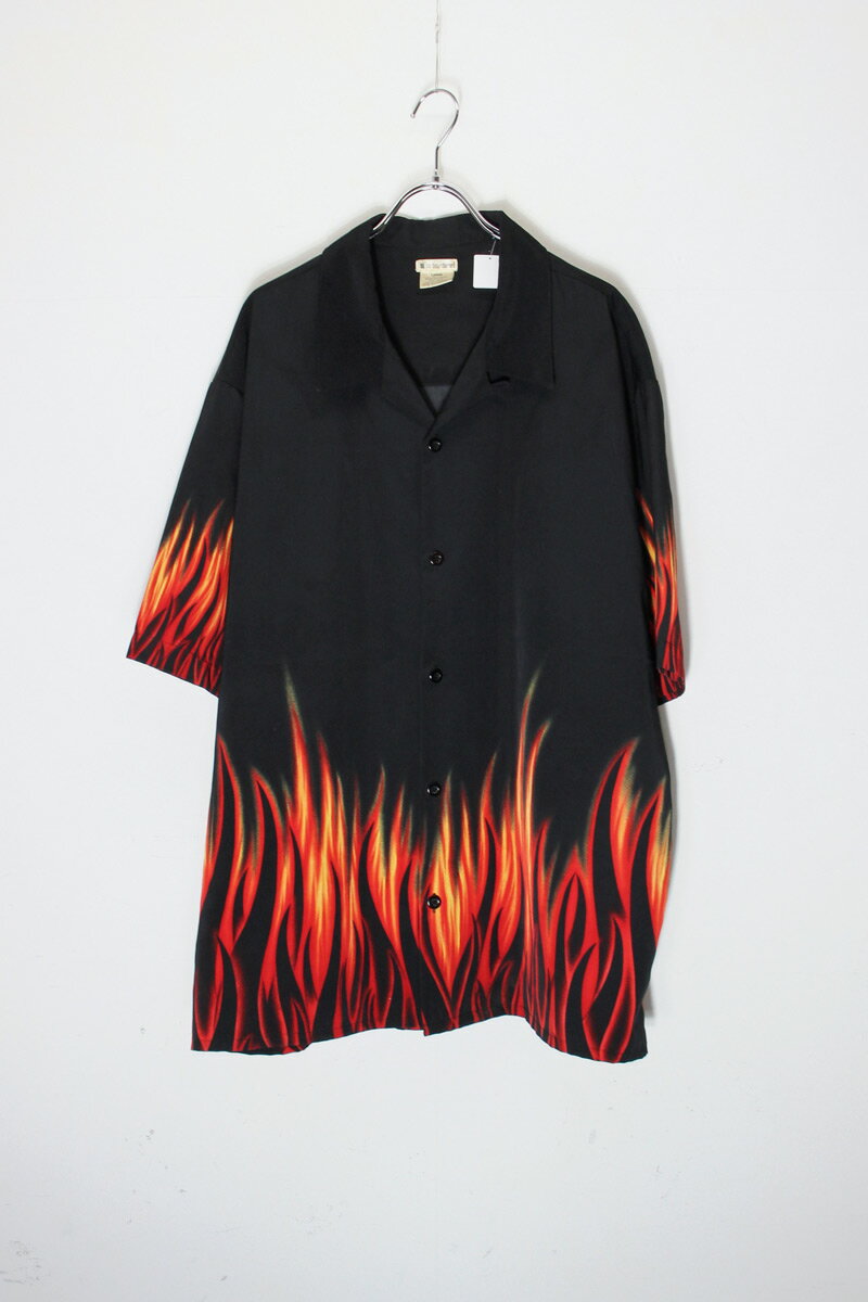 NO BOUNDARIES (ノー バウンダリー) 90'S S/S FLAME PATTERN SHIRT 90年代 半袖 フレイム パターン シャツ BLACK 