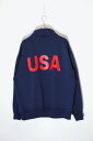 yÁzJERZEES (W[W[Y) MADE IN USA 90'S USA BACK PRINT HALF-ZIP SWEATSHIRT USA 90N USAobNvg n[tWbv XEFbg Vc NAVY [SIZE: L USED]