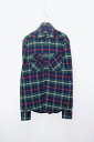 yÁzPOLO BY RALPH LAUREN ( | oC t [ ) 90'S L/S COTTON WOOL CHECK SHIRT W/LEATHER PATCH 90N OX[u Rbg E[ `FbN Vc U[ pb` NAVY / GREEN [SIZE: S USED]