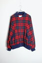 yÁzCHECK POINT (`FbN |Cg) MADE IN USA 80'S WOOL ZIP CHECK JACKET USA 80N E[ Wbv `FbN WPbg RED / NAVY [SIZE: M USED]