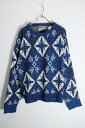 yÁzSCANDIA (XLfBA) MADE IN USA 80'S MELANGE CRYSTAL PATTERN ACRYLIC KNIT SWEATER USA 80N W NX^ p^[ AN jbg Z[^[ BLUE MELANGE/WHITE [SIZE: L USED]