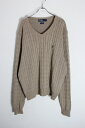 yÁzPOLO BY RALPH LAUREN (| oC t [) 90'S V-NECK ONE POINT CABLE COTTON KNIT 90N V-lbN  |Cg P[u Rbg jbg BEIGE [SIZE: L USED]