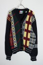 yÁzHAND KNIT (nh jbg) MADE IN JAPAN 90'S WOOL MULTI PATTERN CARDIGAN { 90N E[ }` p^[ J[fBK NAVY MULTI [SIZE: XL USED]