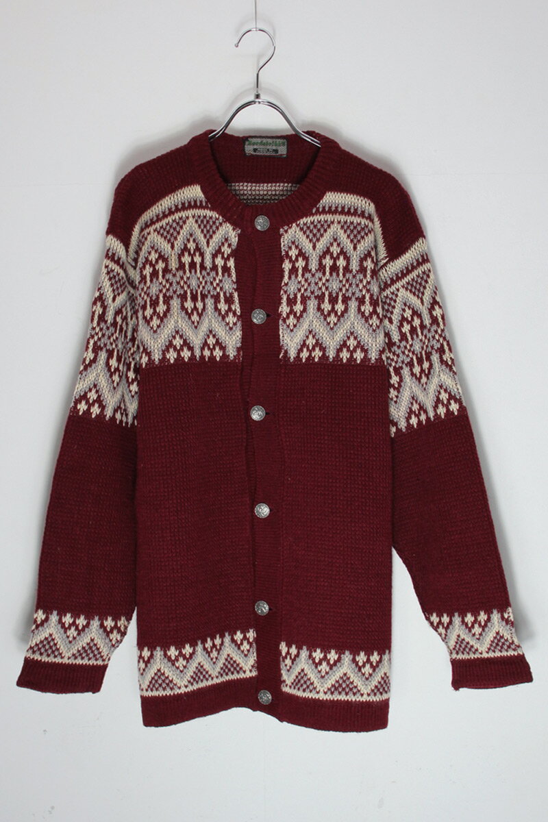 【中古】NORDSTRIKK (ノードストリック) MADE IN NORWAY VINTAGE NORDIC PATTERN TYROLIAN WOOL KNIT CARDIGAN ノルウェー製 ビンテージ ノルディック柄 チロリアン ウール ニット カーディガン BURGUNDY/GRAY [SIZE: L相当 USED]