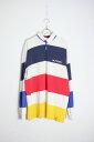 yÁzTOMMY HILFIGER (g~[ qtBK[) MADE IN TURKEY 90'S HALF ZIP WIDE BORDER RUGBY SHIRT TURKEY 90N n[t Wbv Ch {[_[ Or[ Vc MULTI [SIZE: L USED]