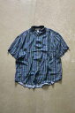 yÁzMICHAEL'S FASHIONS (}CP t@bVY) 90'S S/S SILK CHECK SHIRT 90N  VN `FbN Vc NAVY [SIZE: M USED]