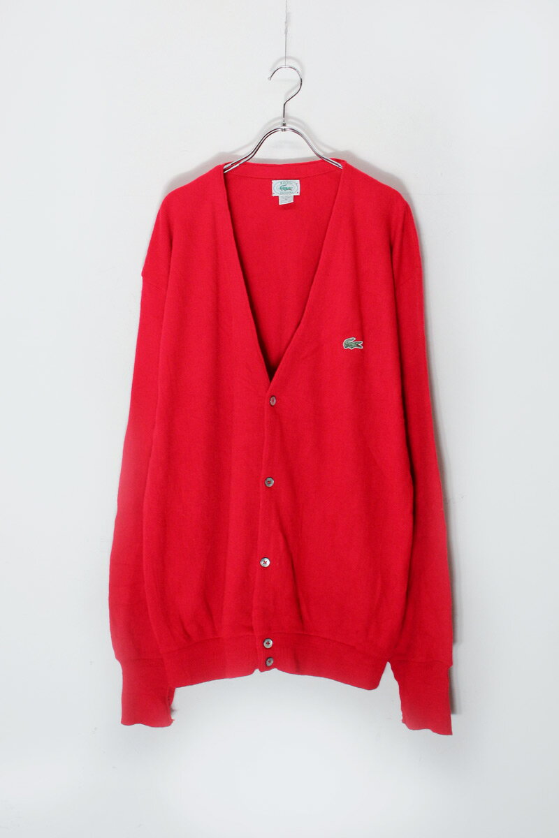 【中古】IZOD LACOSTE (アイゾッド ラコステ) MADE IN USA 90'S ONE POINT ACRYLIC KNIT CARDIGAN USA製 90年代 ワン ポイント アクリル ニット カーディガン RED [SIZE: XL USED]