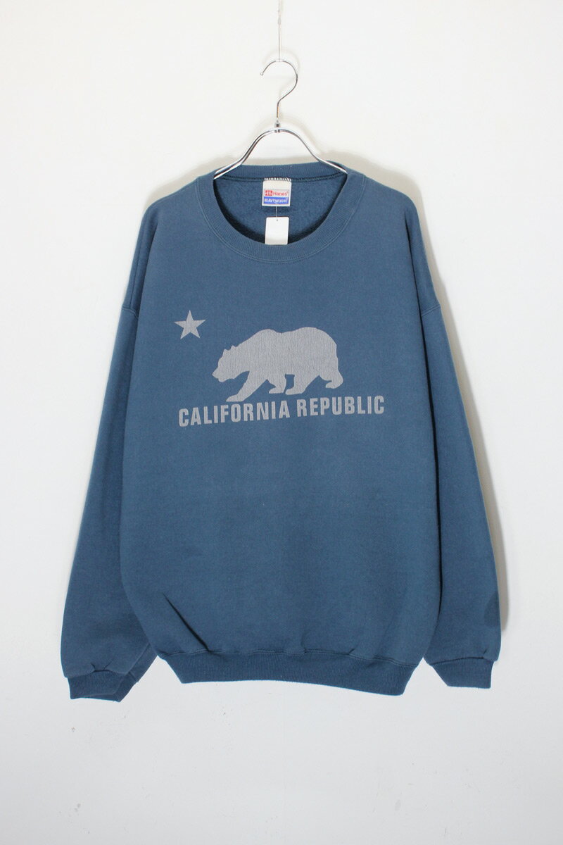 【中古】HANES (ヘインズ) MADE IN MEXICO 90'S BEAR PRINT SWEAT SHIRT MEXICO製 90年代 ベア プリント スウェットシャツ BLUE GRAY [SIZE: L USED]