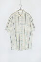 yÁzBURBERRYS OF LONDON (o[o[ Iu h) MADE IN USA 90'S S/S COTTON LINEN CHECK SHIRT USA 90N  Rbg l `FbN Vc ECRU/NAVY [SIZE: XL USED]