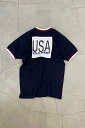 yÁzPOLO SPORT (|X|[c) 90'S S/S USA BACK PATCH RINGER T-SHIRT 90N  USA obN pb` K[ eB[Vc NAVY [SIZE: XL USED]