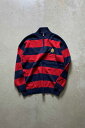 yÁzLAUREN RALPH LAUREN ([ t [) HALF ZIP COTTON KNIT SWEATER n[t Wbv Rbg jbg Z[^[ / RED / NAVY [SIZE: M USED]