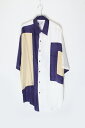 yÁzGOOUCH (O[`) 90'S S/S COLOR BLOCK SILK SHIRT 90N  J[ ubN VN Vc PURPLE /GOLD/ WHITE [SIZE: XL DEADSTOCK/NOS]