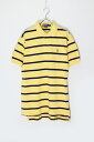 yÁzPOLO BY RALPH LAUREN (| oC t[) 90'S S/S ONE POLO BORDER SHIRT 90N   | {[_[ VcYELLOW/NAVY [SIZE: M USED]