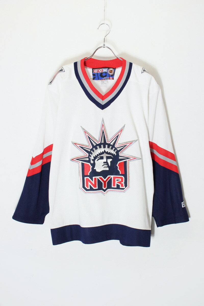 【中古】CCM/NHL (シーシーエム/エヌエイチエル) MADE IN CANADA L/S NY RANGERS PULLOVER GAME SHIRT カナダ製 長袖 ニューヨーク レンジャーズ プルオーバー ゲーム シャツ WHITE [SIZE: M USED]