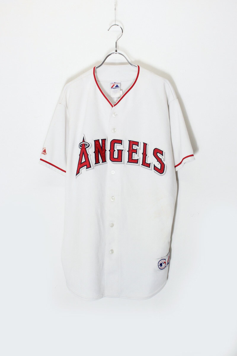 【中古】MAJESTIC (マジェスティック) MADE IN USA 90'S MLB LA ANGELS 13 S/S BASEBALL SHIRT USA製 90年代 エムエルビー ロサンゼルス エンジェルス 13 半袖 ベースボール シャツ WHITE [SIZE: L USED]