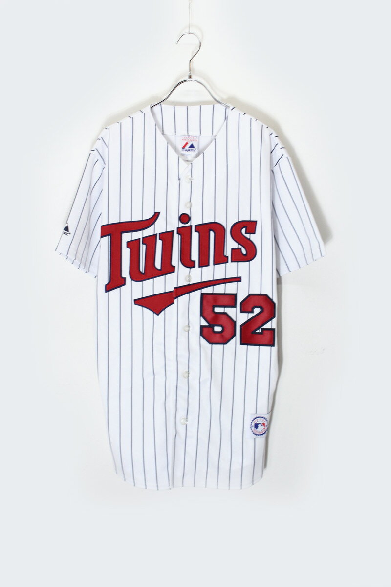 【中古】MAJESTIC (マジェスティック) MLB MINNESOTA TWINS 52 S/S BASEBALL SHIRT エムエルビー ミネソタ ツインズ 52 半袖 ベースボール シャツ PIN STRIPE [SIZE: M DEADSTOCK/NOS] 1