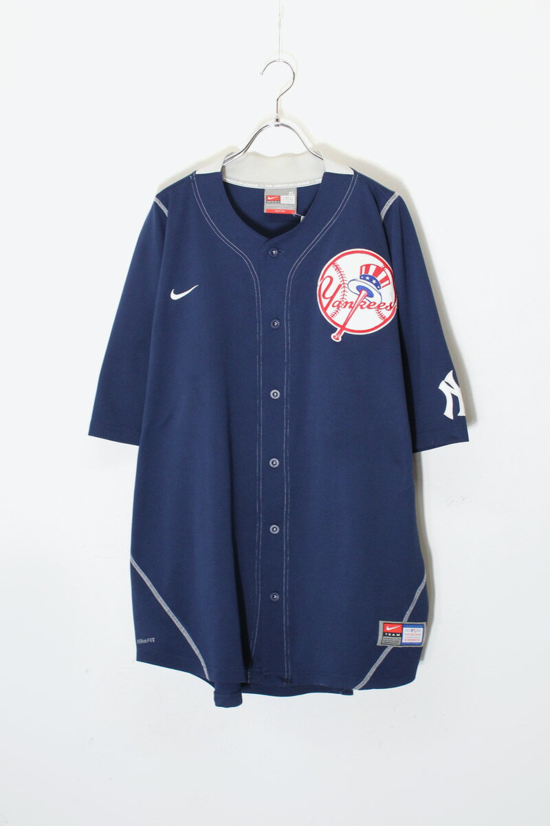 【中古】NIKE (ナイキ) 90'S S/S NY YANKEES EMBROIDERY BASEBALL SHIRT 90年代 半袖 ニューヨーク ヤンキース 刺繍 ベースボール シャツ NAVY [SIZE: XL USED]