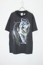 yÁzHANES (wCY) MADE IN USA 90'S S/S WOLF PRINT ANIMAL T-SHIRT USA 90N  Et vg Aj} TVc BLACK [SIZE: L USED]