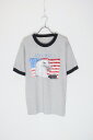 yÁzSCREEN STARS (XN[X^[Y) MADE IN USA 84'S S/S AMERICA FLAG EAGLE PRINT RINGER T-SHIRT USA 84N  AJ tbO C[O vg K[ TVc GRAY / BLACK [SIZE: L USED]