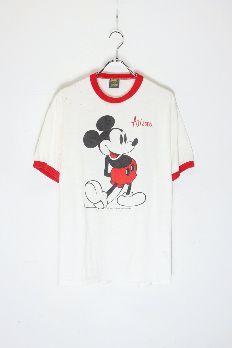 JERZEES (ジャージーズ) MADE IN USA 70'S S/S MICKEY PRINT CHARACTER RINGER T-SHIRT 70年代 半袖 ミッキー プリント キャラクター リンガー Tシャツ WHITE / RED 