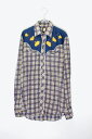 yÁzKARMAN (J}) 80'S L/S CHECK FLOWER EMBROIDERY WESTERN SHIRT 80N  `FbN t[ hJ EGX^ Vc BLUE / YELLOW [SIZE: M USED]