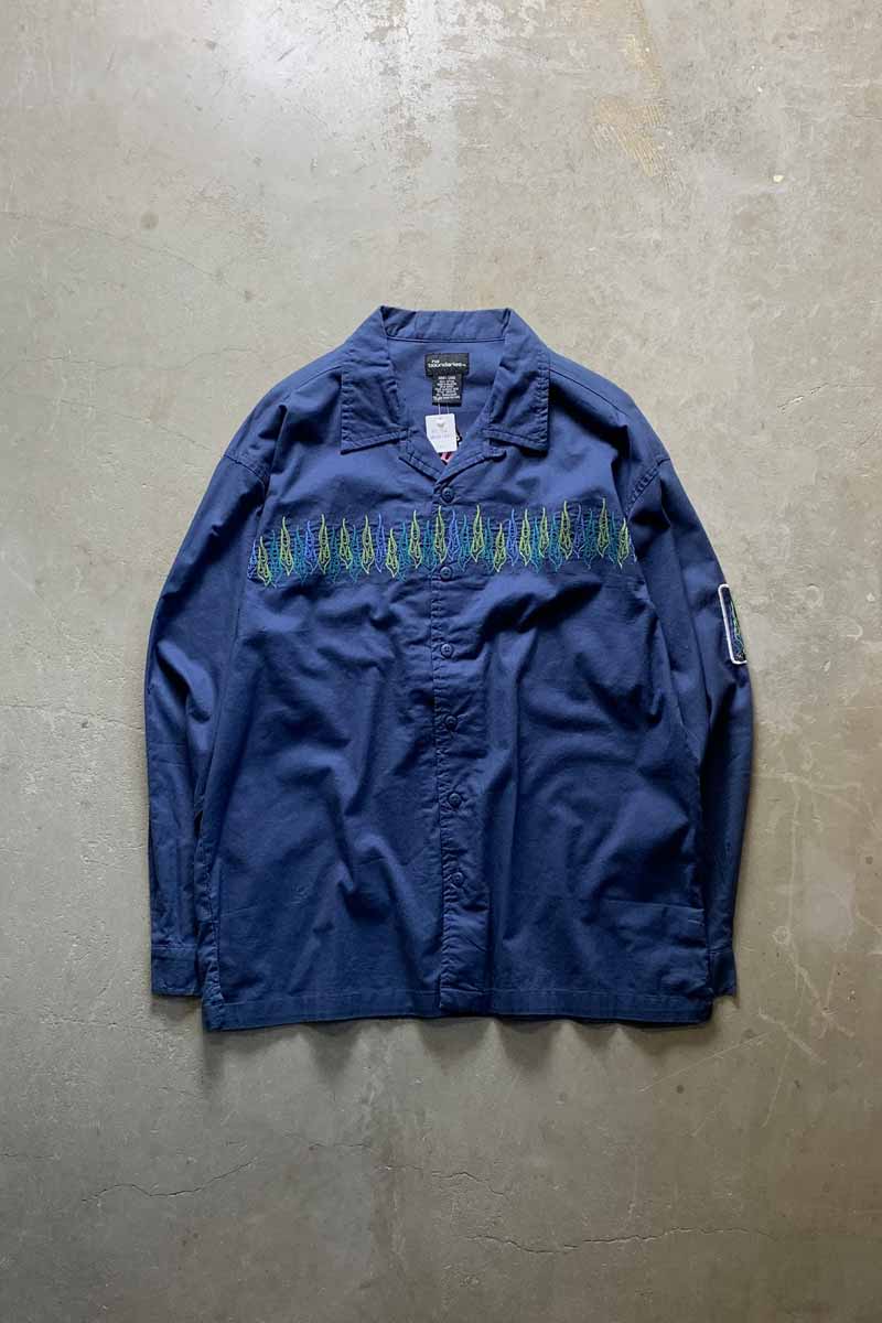 NO BOUNDARIES 90'S L/S OPEN COLLAR EMBROIDERY DESIGN SHIRT 90年代 長袖 オープン カラー エンブロイダリー デザイン シャツ NAVY 